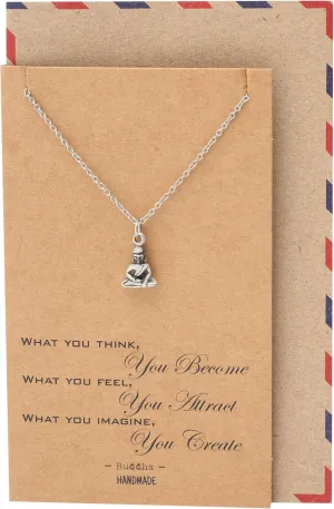 Handmade Buddha Pendant Necklace, Yoga Jewelry Necklaces for Men and Women, Religious Meditation Necklace, Birthday, Graduation Gifts, Buddhist Charm with Inspirational Quote