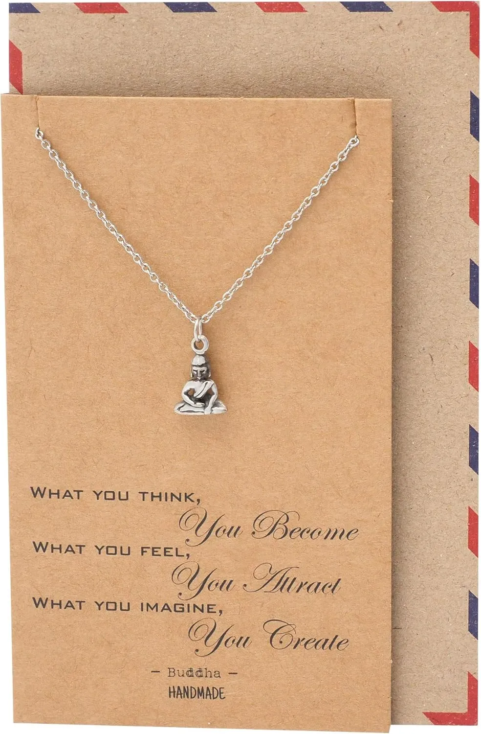 Handmade Buddha Pendant Necklace, Yoga Jewelry Necklaces for Men and Women, Religious Meditation Necklace, Birthday, Graduation Gifts, Buddhist Charm with Inspirational Quote