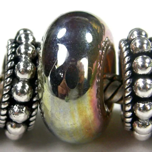 Handmade Large Hole Lampwork Beads, European Style Bracelet Charm, Metallic Gold
