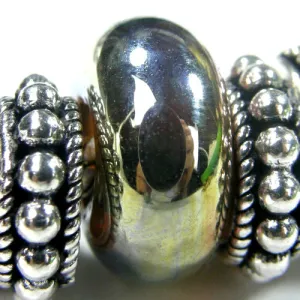 Handmade Large Hole Lampwork Beads, European Style Bracelet Charm, Metallic Gold
