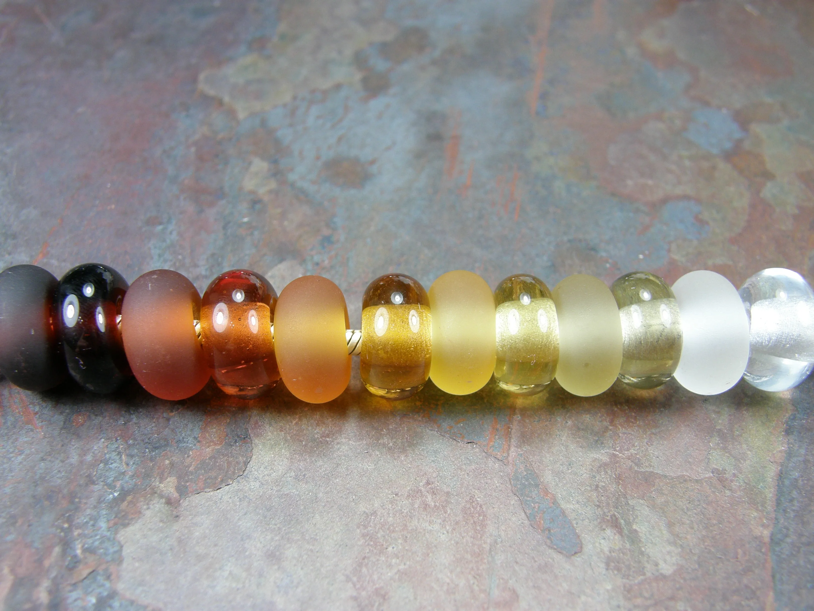 Handmade Large Hole Lampwork Beads, European Style Charm Pale Amber Shiny