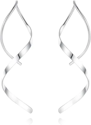 Handmade Real 925 Sterling Silver Spiral Threader Earrings Hypoallergenic Hoop Earrings, 18K Gold Twist Trendy Simple Earrings Unique Jewelry for Women, Minimalist Daily Wear to Boho Party