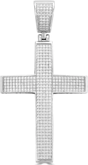 HarlemBling Solid 925 Sterling Silver Iced Cross Pendant - Men's - 2x1.5 20 Grams - Fits Up To 8mm Chains!