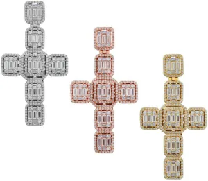 HarlemBling Solid 925 Sterling Silver - Men's Iced Baguette Cross Pendant - Flooded Out Fits Up To 6mm Necklace