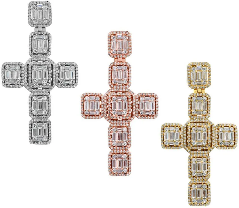 HarlemBling Solid 925 Sterling Silver - Men's Iced Baguette Cross Pendant - Flooded Out Fits Up To 6mm Necklace