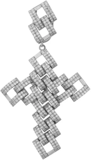 HarlemBling Solid 925 Sterling Silver - Men's Large Prong Cuban Cross Piece - Iced Mens Cross Pendant - Fits Up To 12mm Necklace