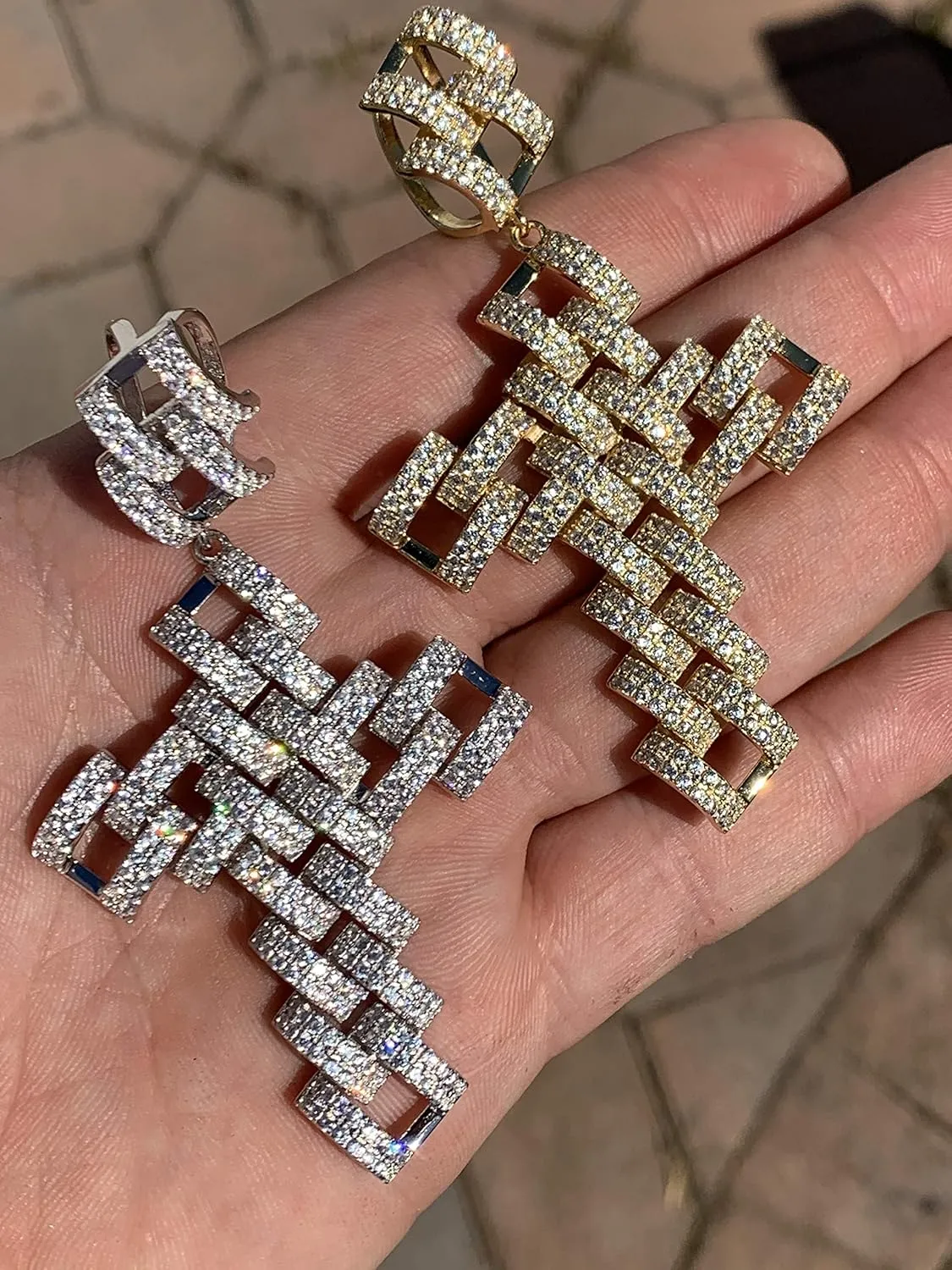 HarlemBling Solid 925 Sterling Silver - Men's Large Prong Cuban Cross Piece - Iced Mens Cross Pendant - Fits Up To 12mm Necklace