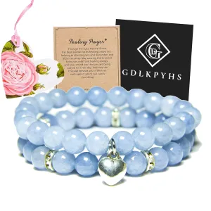 Healing Bracelets for Women - Aquamarine Bracelet - Healing Prayers Crystal Bracelet, 8mm Natural Stone Stress Relief Yoga Beads Get Well Soon Gifts