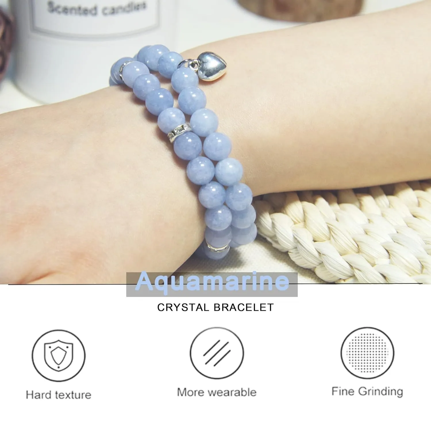 Healing Bracelets for Women - Aquamarine Bracelet - Healing Prayers Crystal Bracelet, 8mm Natural Stone Stress Relief Yoga Beads Get Well Soon Gifts