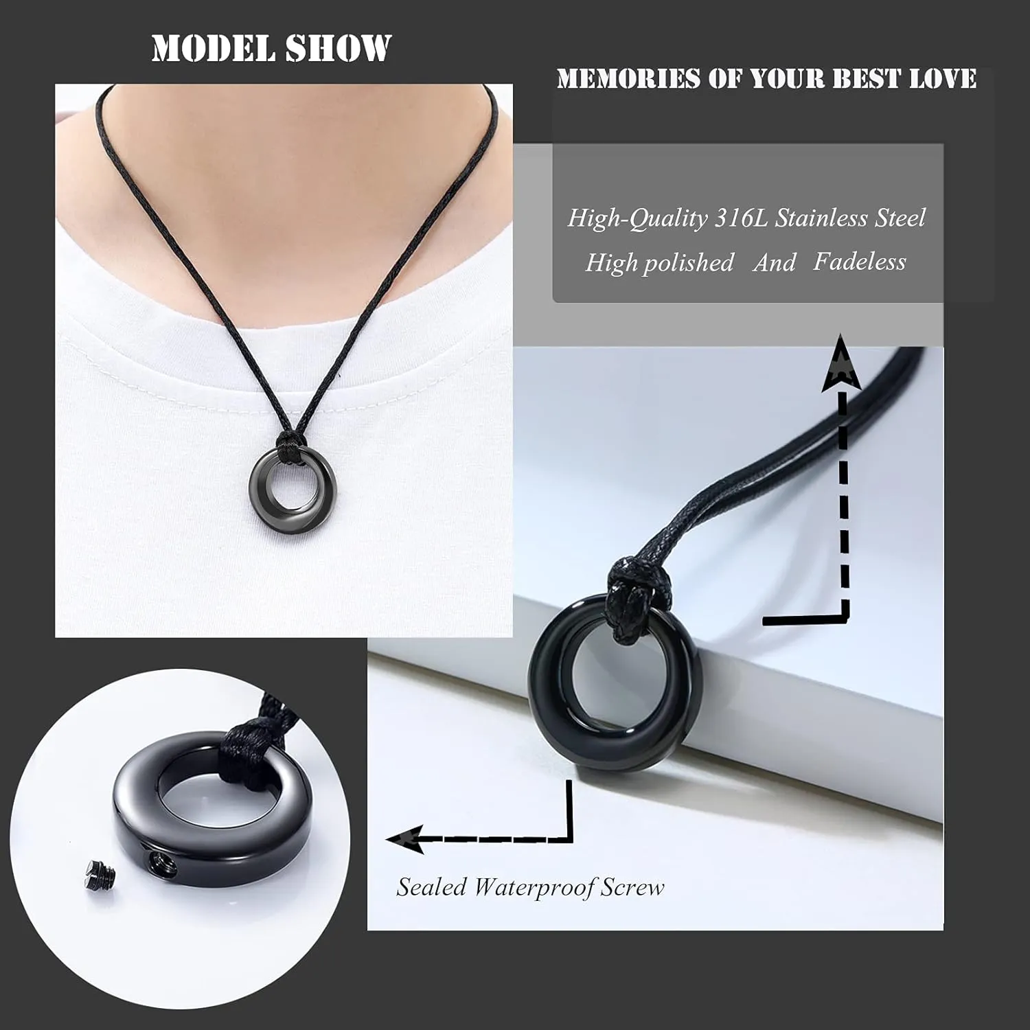 Hearbeingt Cremation Jewelry Urn Necklace for Ashes for Women Men, Circle of Life Eternity Memorial Pendant Ash Jewelry