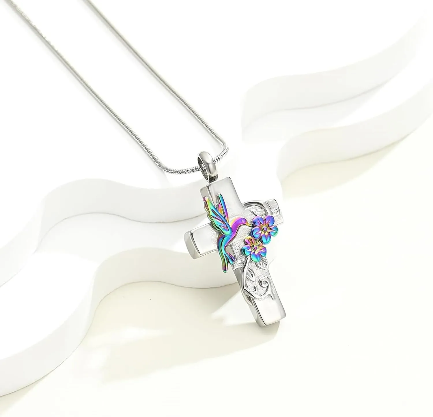 Hearbeingt Urn Necklace for Ashes Hummingbird Cross Cremation Jewelry for Ashes Memorial Urns Pendant Keepsake Jewelry for Men Women