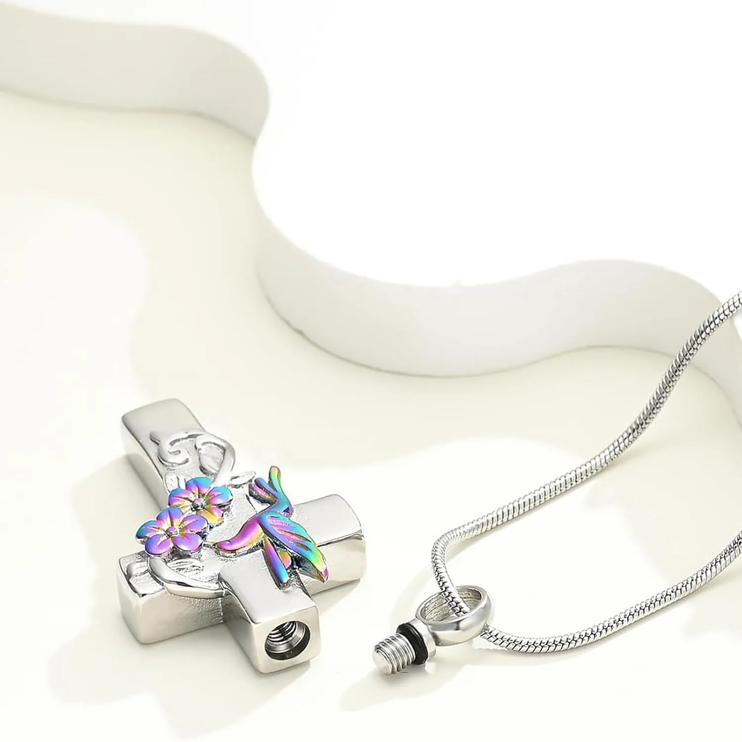Hearbeingt Urn Necklace for Ashes Hummingbird Cross Cremation Jewelry for Ashes Memorial Urns Pendant Keepsake Jewelry for Men Women
