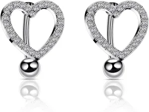 Heart Belly Button Rings Pave CZ Crystal Top Down Belly Rings 14G Surgical Steel Navel Piercing Jewelry