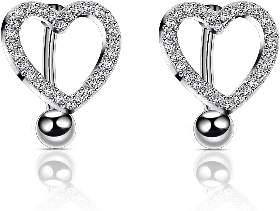 Heart Belly Button Rings Pave CZ Crystal Top Down Belly Rings 14G Surgical Steel Navel Piercing Jewelry