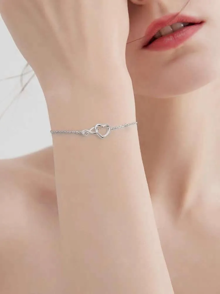 Heart Infinity Bracelet for Women Gold Plated Silver Cubic Zirconia Stainless Steel Bracelet Valentine's Day Jewelry Gift