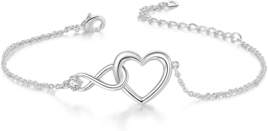 Heart Infinity Bracelet for Women Gold Plated Silver Cubic Zirconia Stainless Steel Bracelet Valentine's Day Jewelry Gift