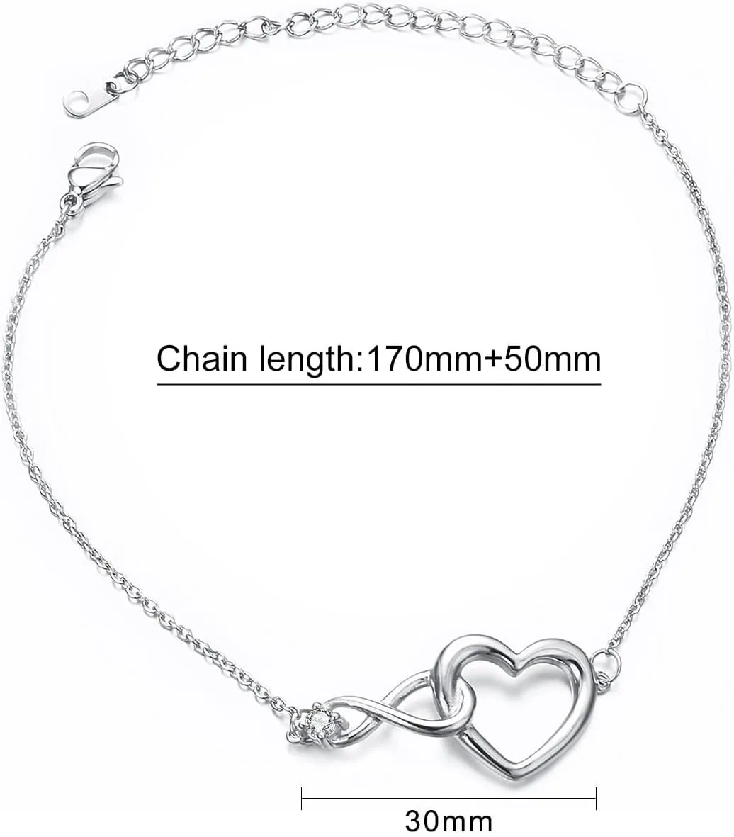 Heart Infinity Bracelet for Women Gold Plated Silver Cubic Zirconia Stainless Steel Bracelet Valentine's Day Jewelry Gift