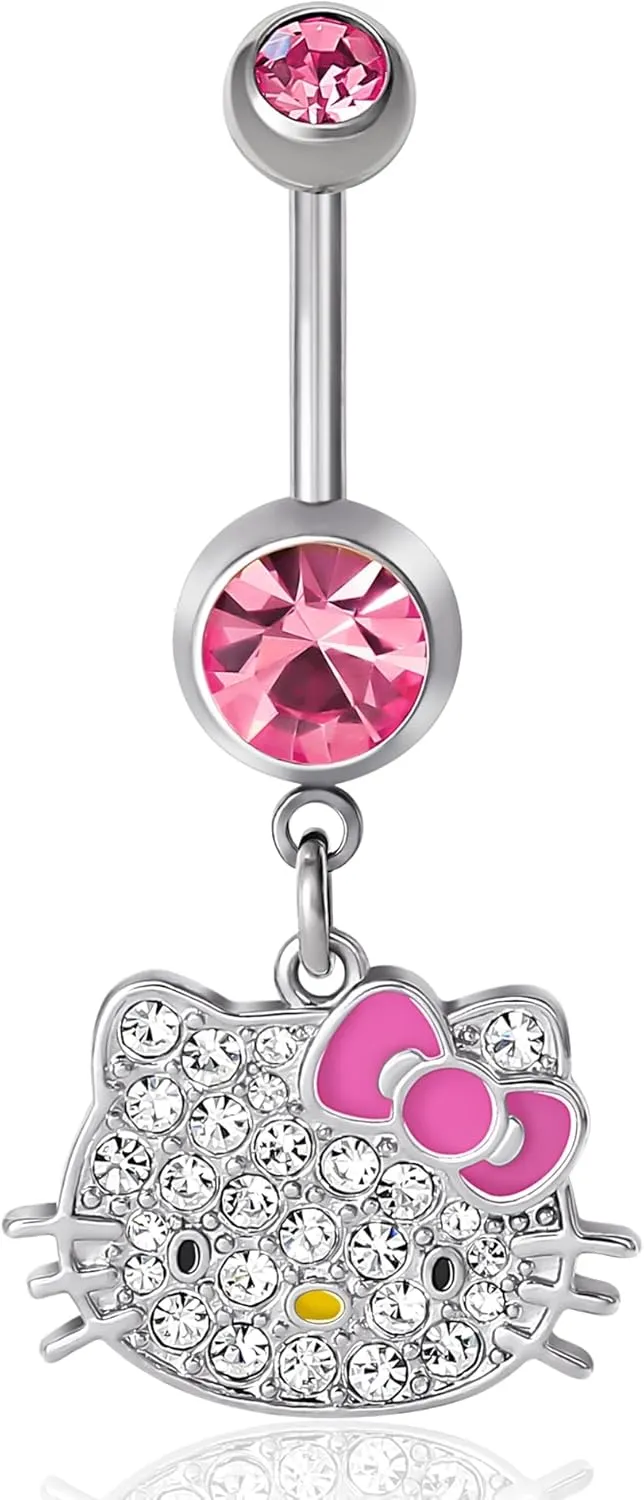 Hello Kitty Belly Button Ring 14g Stainless Steel Kawaii Belly Button Piercing Jewelry, Sanrio Official License
