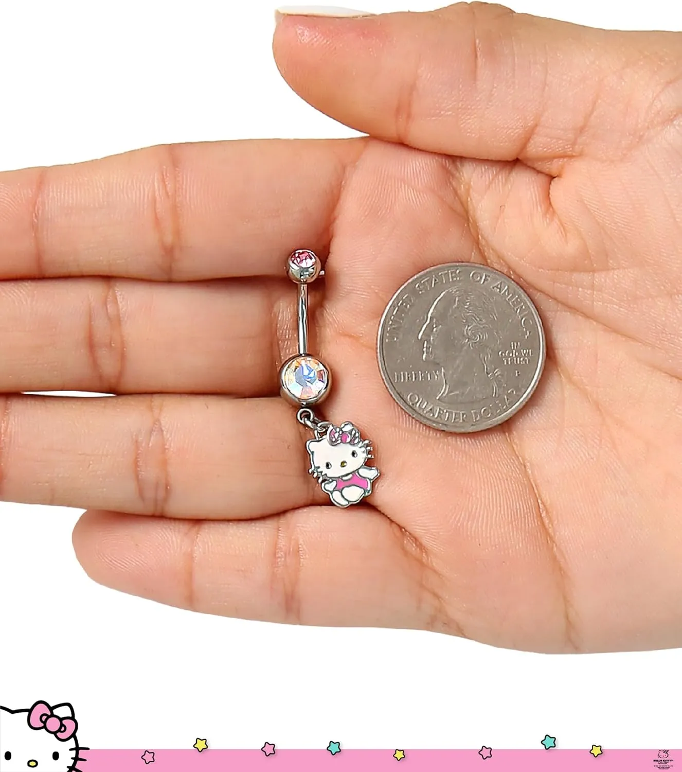 Hello Kitty Belly Button Ring 14g Stainless Steel Kawaii Belly Button Piercing Jewelry, Sanrio Official License