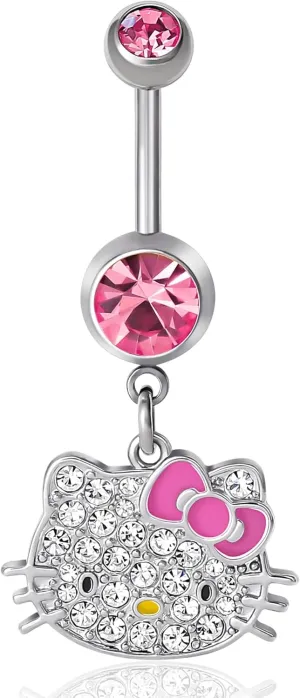 Hello Kitty Belly Button Ring 14g Stainless Steel Kawaii Belly Button Piercing Jewelry, Sanrio Official License