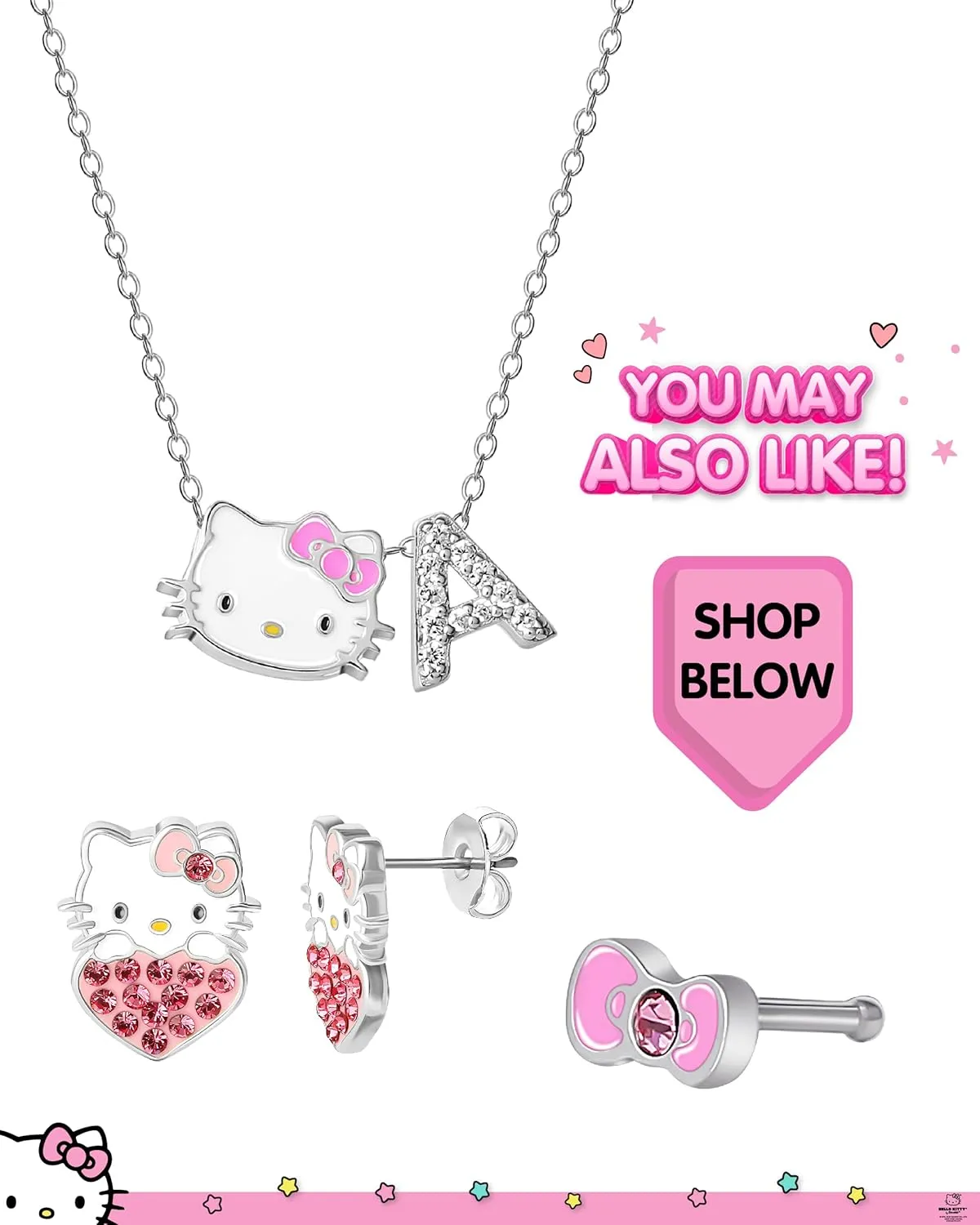 Hello Kitty Belly Button Ring 14g Stainless Steel Kawaii Belly Button Piercing Jewelry, Sanrio Official License