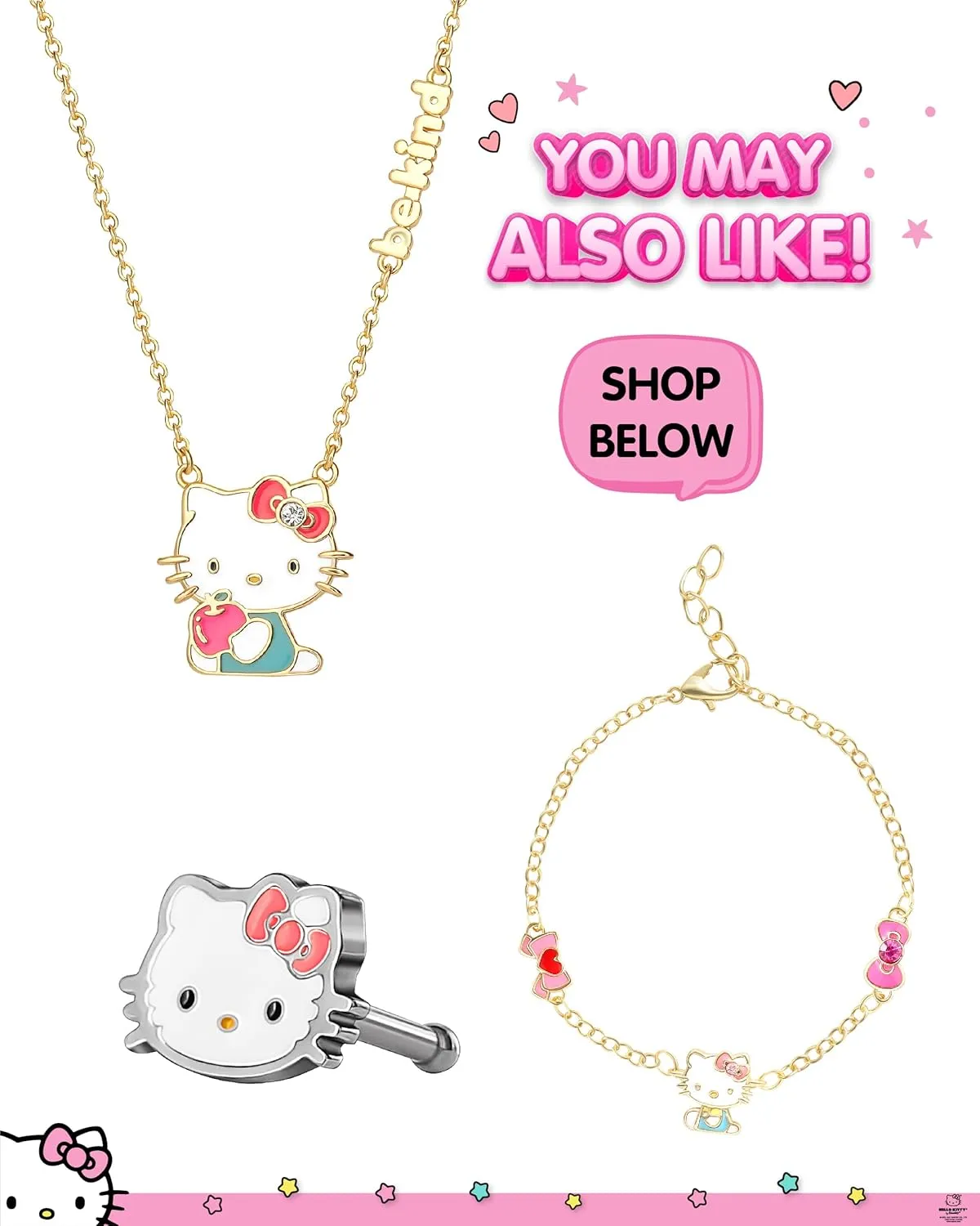 Hello Kitty Belly Button Ring 14g Stainless Steel Kawaii Belly Button Piercing Jewelry, Sanrio Official License