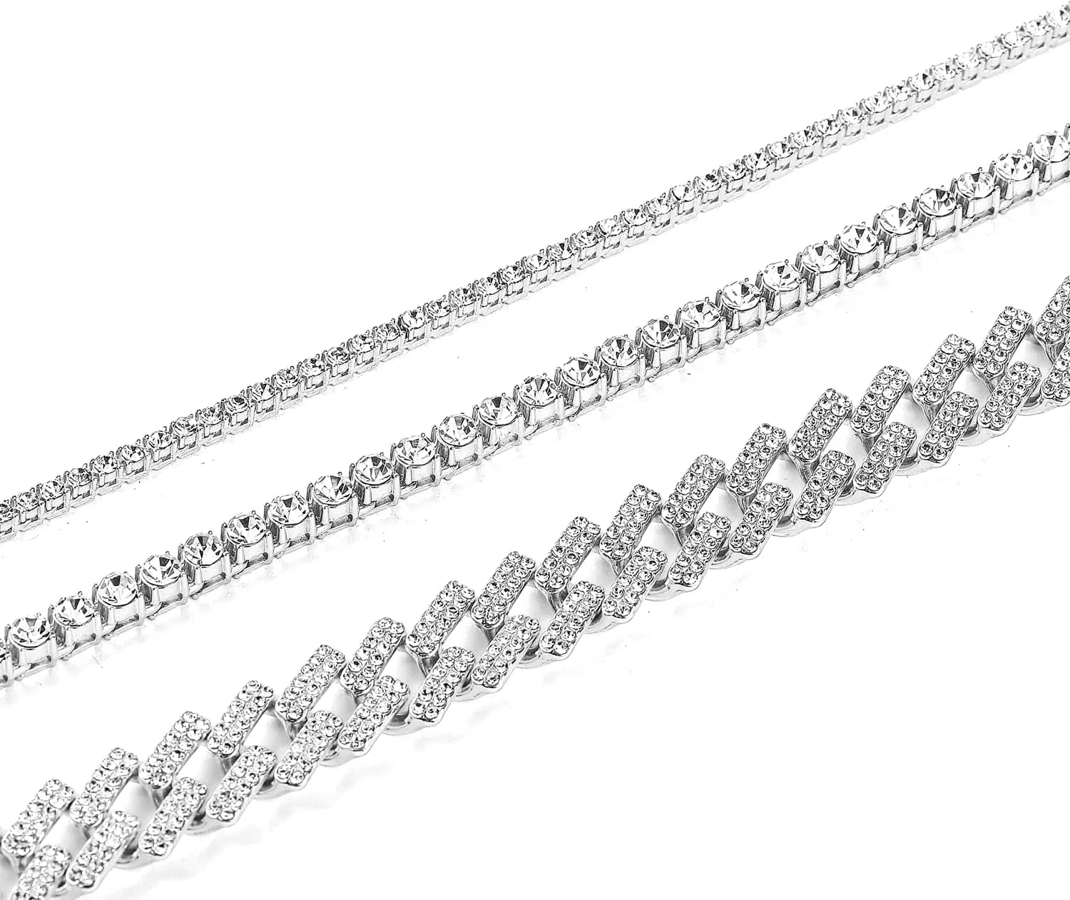 HH BLING EMPIRE Gold Silver Chain Necklace for Men Women Iced Out Diamond Tennis and Cuban Link Chain Necklaces Hip Hop Jewelry Sets 3Pc 18/20/24 Inch