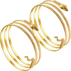 Hicarer 2 Pack Gold Snake Arm Cuff Armband Swirl Snake Bracelets Spiral Upper Arm Cuff Armlet Bangle Egyptian Jewelry Costume Accessory for Women Halloween Cosplay Party