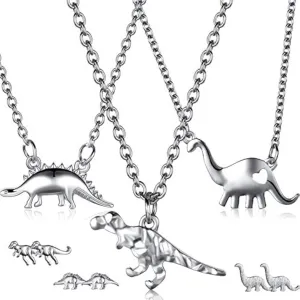 Hicarer Dinosaur Jewelry Set 3 Pieces Dinosaur Pendant Necklace and 3 Pairs Earrings for Women Party Jewelry Friendship Friend Preppy