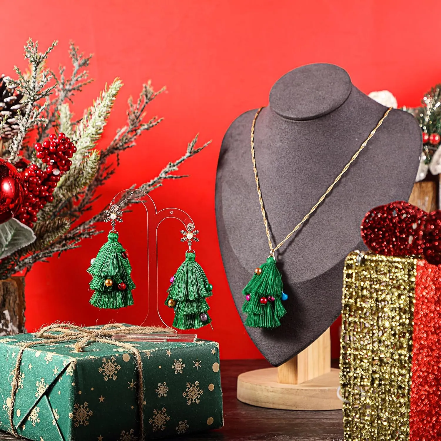 Hillban Christmas Jewelry Sets for Women, Christmas Necklace Dangle Earrings for Women Gifts