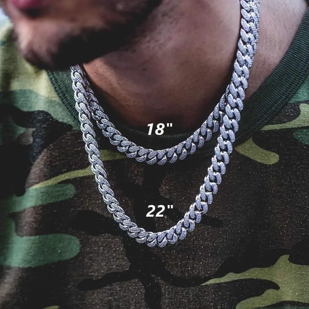 Hip Hop 12mm 10mm Real White Gold/18K Gold/Rose Gold Plated Iced Out Miami Cuban Link Chain Necklace or Bracelet Diamond CZ Choker for Men Women