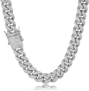 Hip Hop 12mm 10mm Real White Gold/18K Gold/Rose Gold Plated Iced Out Miami Cuban Link Chain Necklace or Bracelet Diamond CZ Choker for Men Women