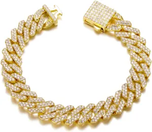 HIPBLING Cuban Link Bracelet for Women Diamond Miami Cuban Bracelet 12mm Pink Crystal Gold Silver Iced Out Bracelets Bling Hip Hop Jewelry for Womens Gift