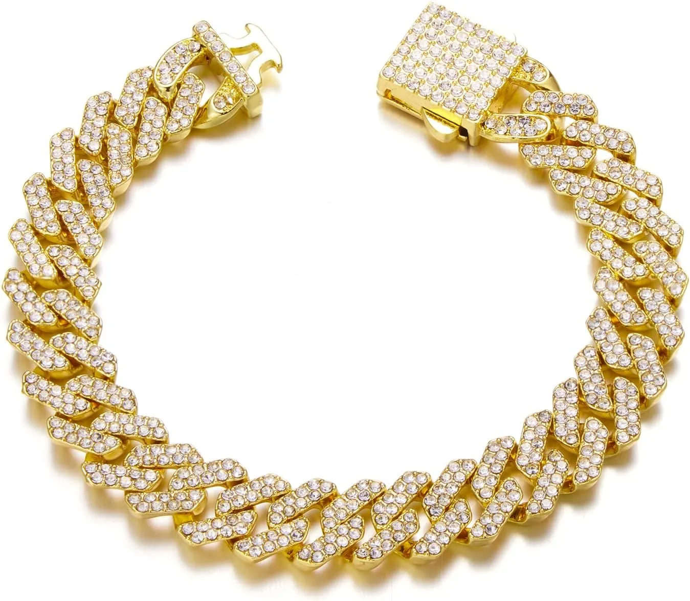 HIPBLING Cuban Link Bracelet for Women Diamond Miami Cuban Bracelet 12mm Pink Crystal Gold Silver Iced Out Bracelets Bling Hip Hop Jewelry for Womens Gift