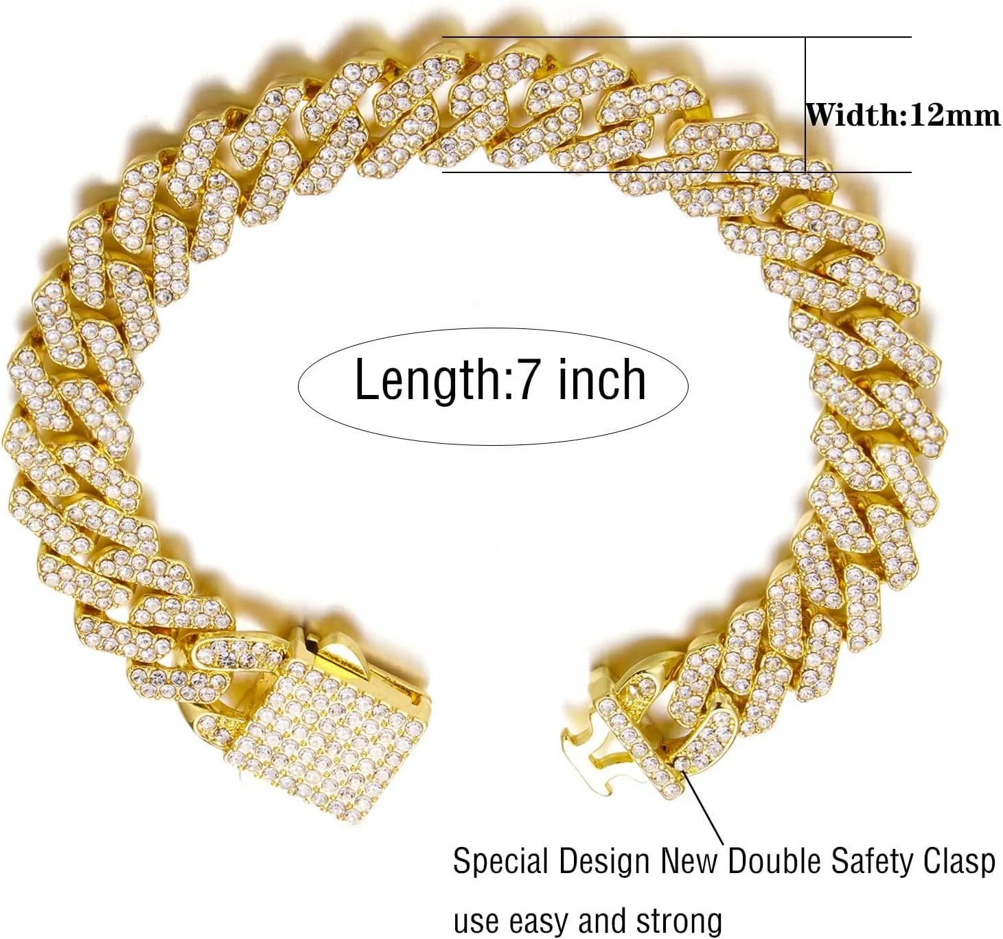 HIPBLING Cuban Link Bracelet for Women Diamond Miami Cuban Bracelet 12mm Pink Crystal Gold Silver Iced Out Bracelets Bling Hip Hop Jewelry for Womens Gift