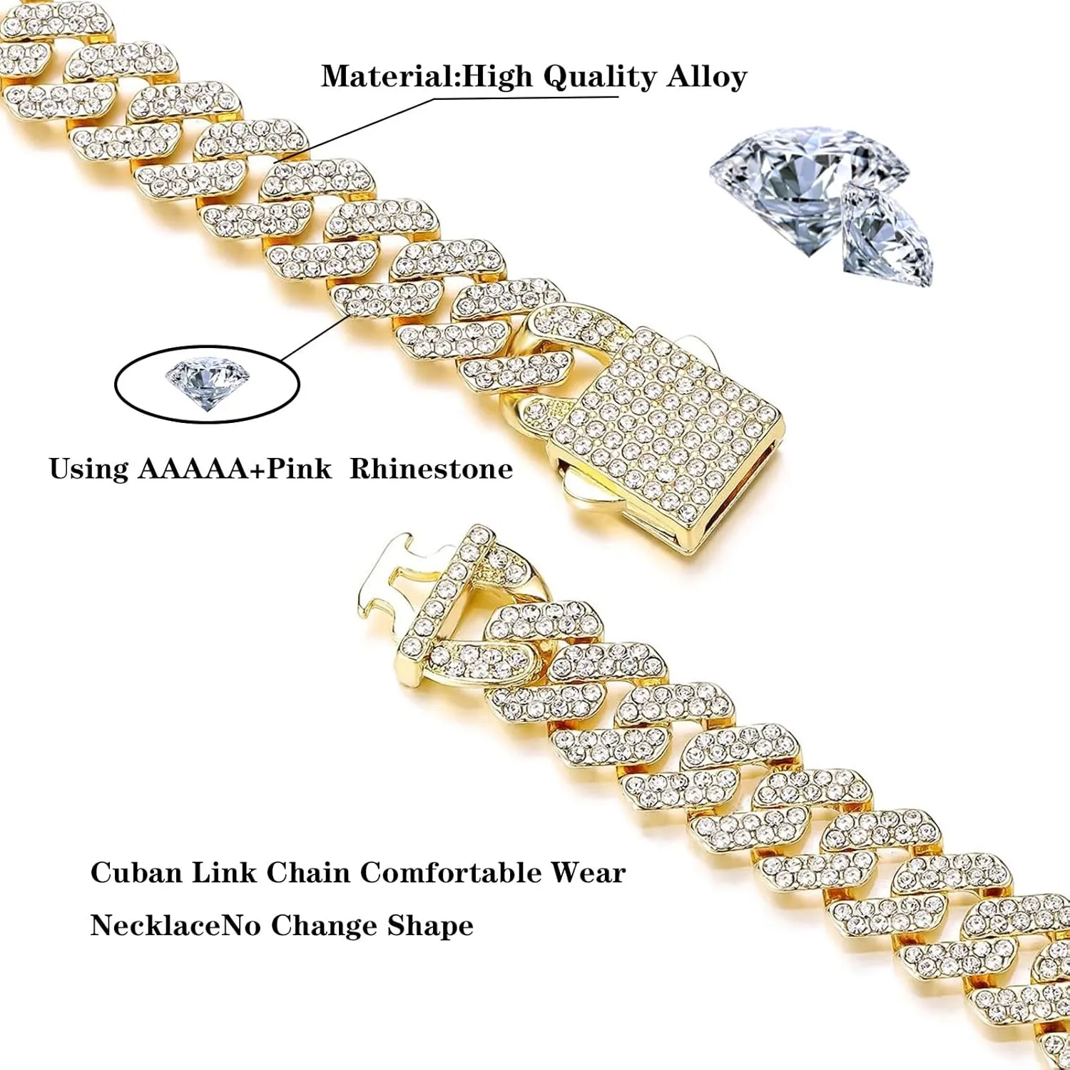 HIPBLING Cuban Link Bracelet for Women Diamond Miami Cuban Bracelet 12mm Pink Crystal Gold Silver Iced Out Bracelets Bling Hip Hop Jewelry for Womens Gift