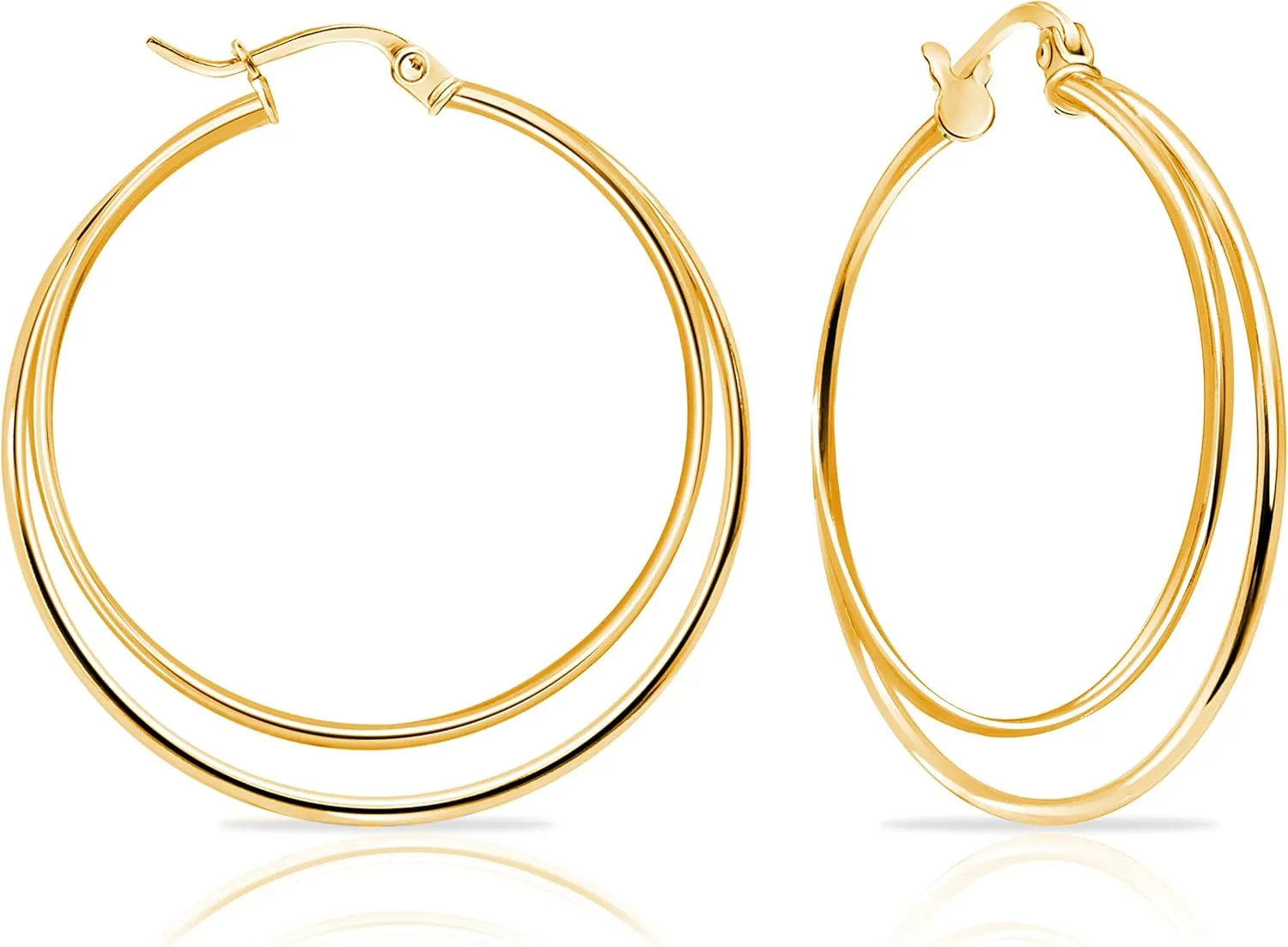 Hoops & Loops 925 Sterling Silver Double Row Circle Large 48mm Round Click-Top Hoop Earrings for Women