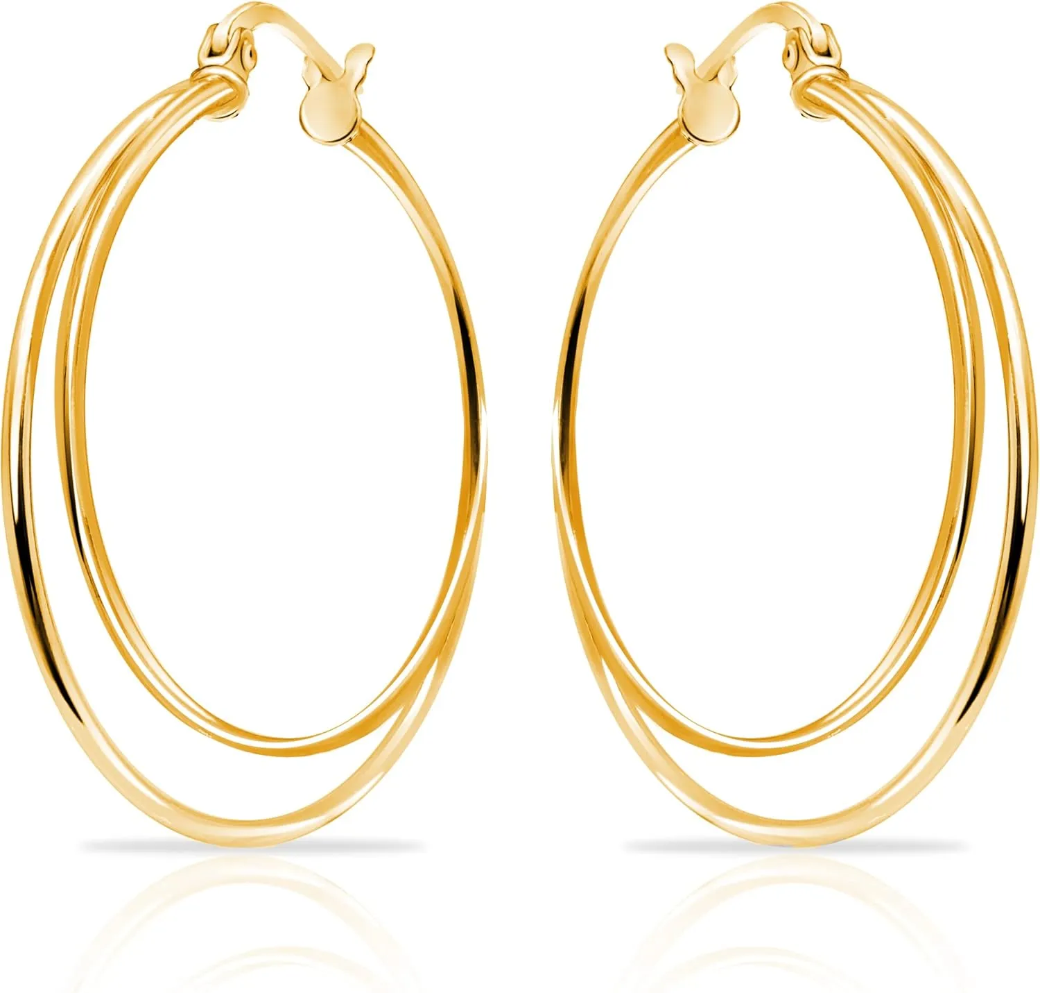 Hoops & Loops 925 Sterling Silver Double Row Circle Large 48mm Round Click-Top Hoop Earrings for Women