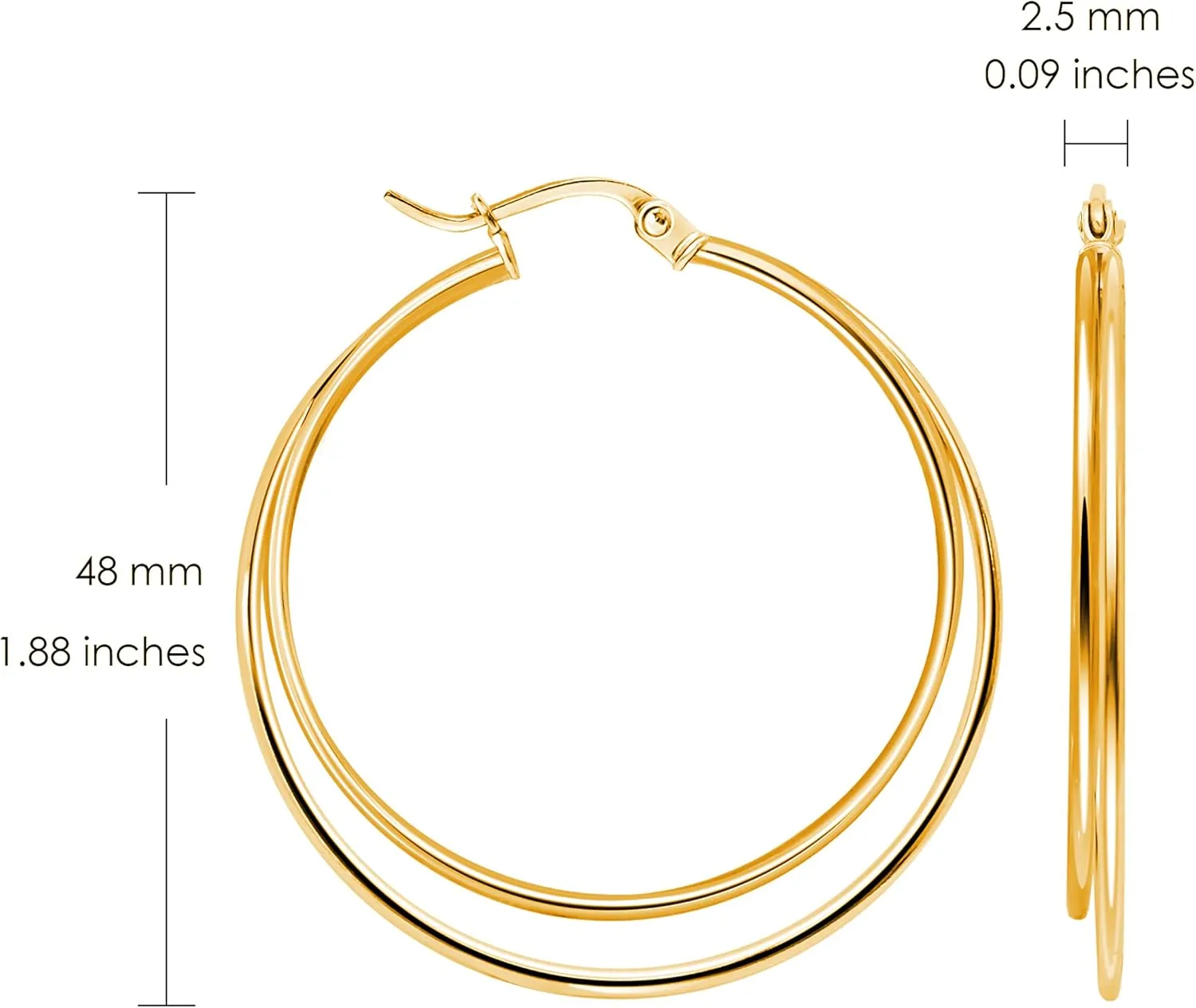 Hoops & Loops 925 Sterling Silver Double Row Circle Large 48mm Round Click-Top Hoop Earrings for Women