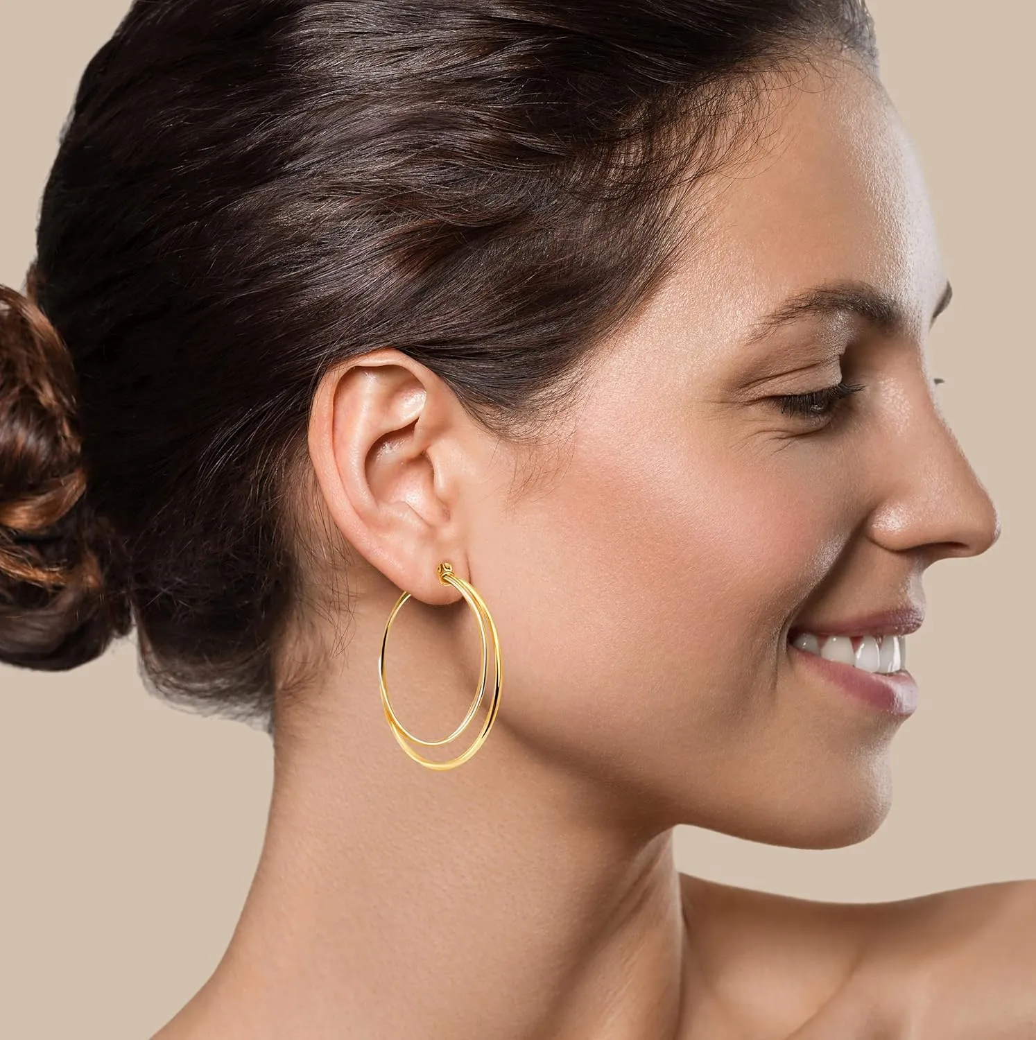 Hoops & Loops 925 Sterling Silver Double Row Circle Large 48mm Round Click-Top Hoop Earrings for Women
