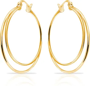 Hoops & Loops 925 Sterling Silver Double Row Circle Large 48mm Round Click-Top Hoop Earrings for Women