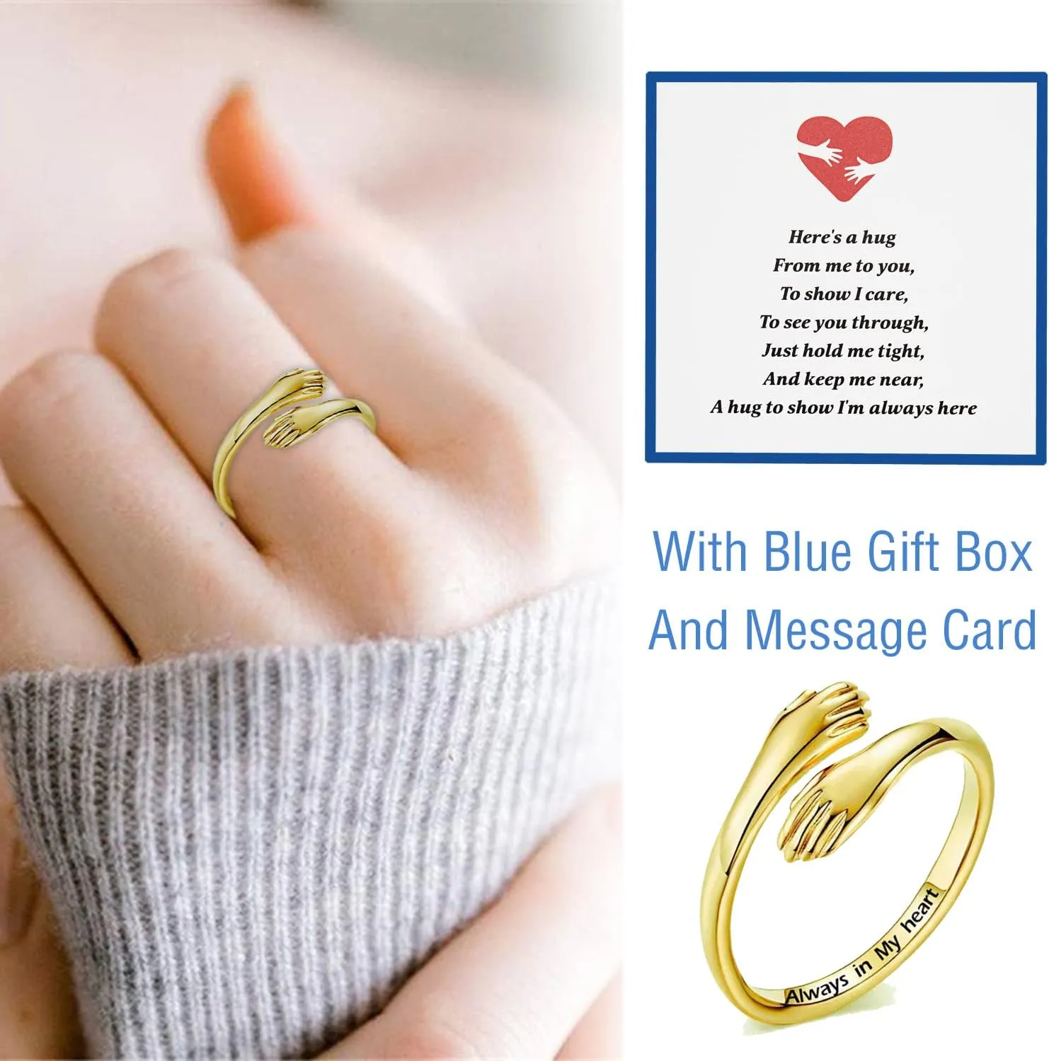 Hug Rings for Women 18K Gold Plated Gold Silver Adjustable Ring for Mother Daughter Hand Ring