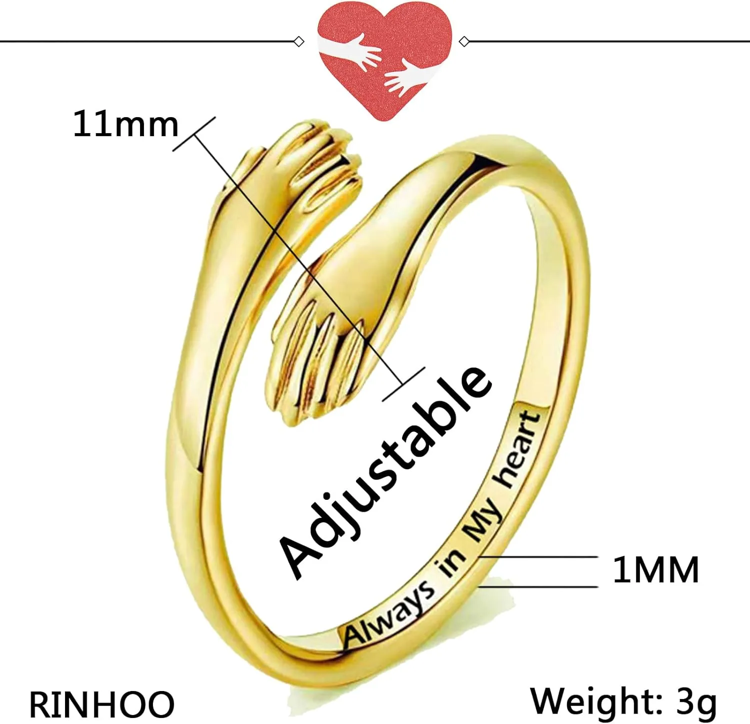 Hug Rings for Women 18K Gold Plated Gold Silver Adjustable Ring for Mother Daughter Hand Ring
