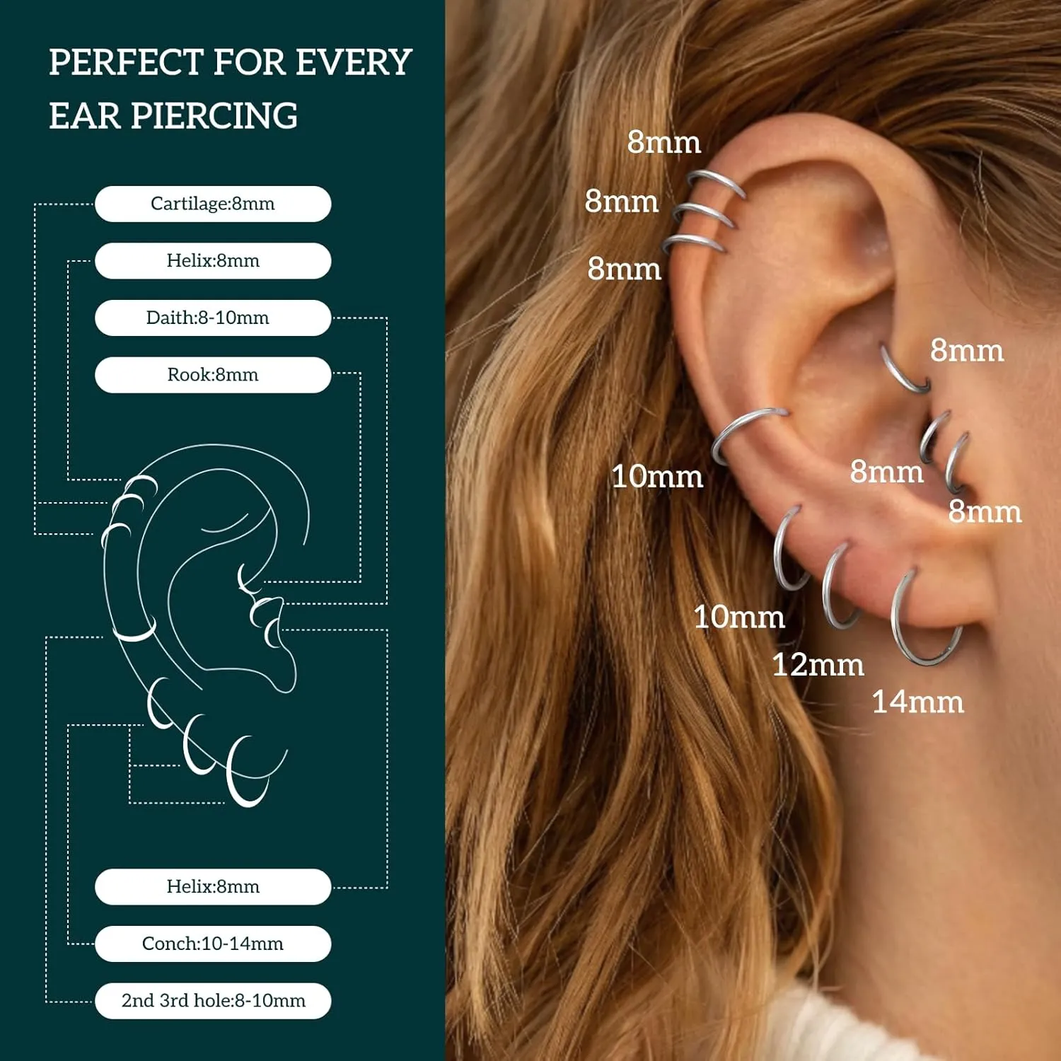 Hypoallergenic Nose Rings 18G 316l Surgical Steel Septum Jewellery Hinged Segment Ring Body Piercing Nose Hoop Lip Rings Nose Helix Cartilage Rook Earrings For Men Women Unisex - Silver Gold Black