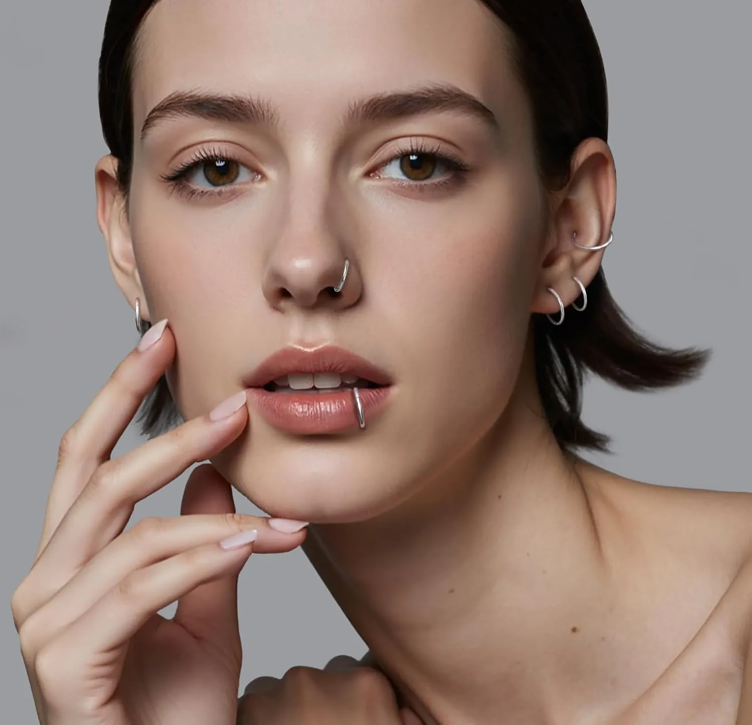 Hypoallergenic Nose Rings 18G 316l Surgical Steel Septum Jewellery Hinged Segment Ring Body Piercing Nose Hoop Lip Rings Nose Helix Cartilage Rook Earrings For Men Women Unisex - Silver Gold Black