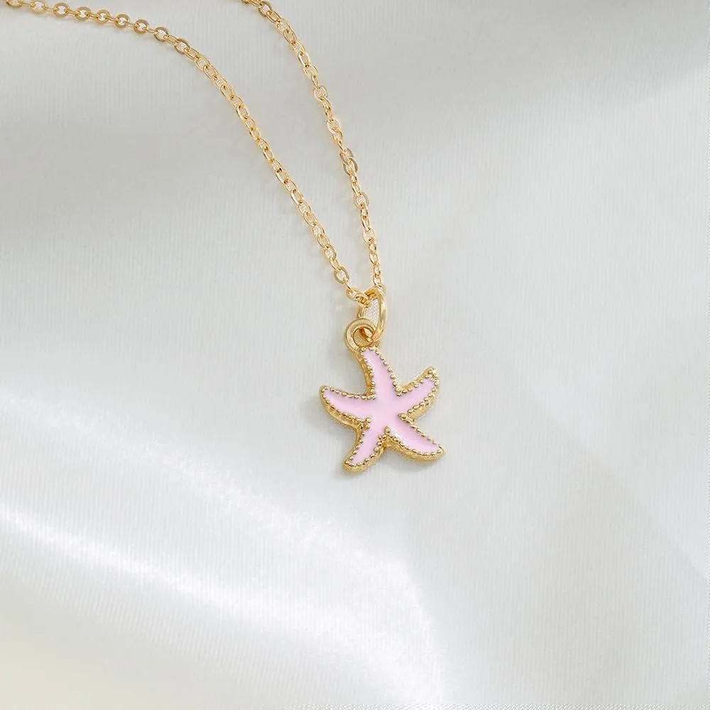 HZDK Starfish Necklace Conch Shell Necklace Gold Seashell Charm Necklace Summer Beach Jewelry Halloween Party Costume Accessories