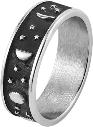 HZMAN 8mm Moon Star Sun Statement Ring Stainless Steel Boho Jewelry for Women Men