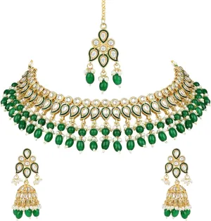 I Jewels Gold Plated Indian Wedding Bollywood Kundan Pearl Meenakari Choker Necklace Jewellery With Jhumka Earrings Set For Women (K7263)