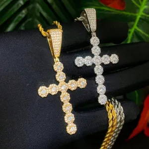 Iced Out Bling Round CZ Cross Pendant Necklace for Men Women