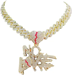 Iced Out Chain No Love Chain Cuban Link Chain Diamond Necklace Mens Necklace Chain Chains for Men (20 inch, Big Gold)
